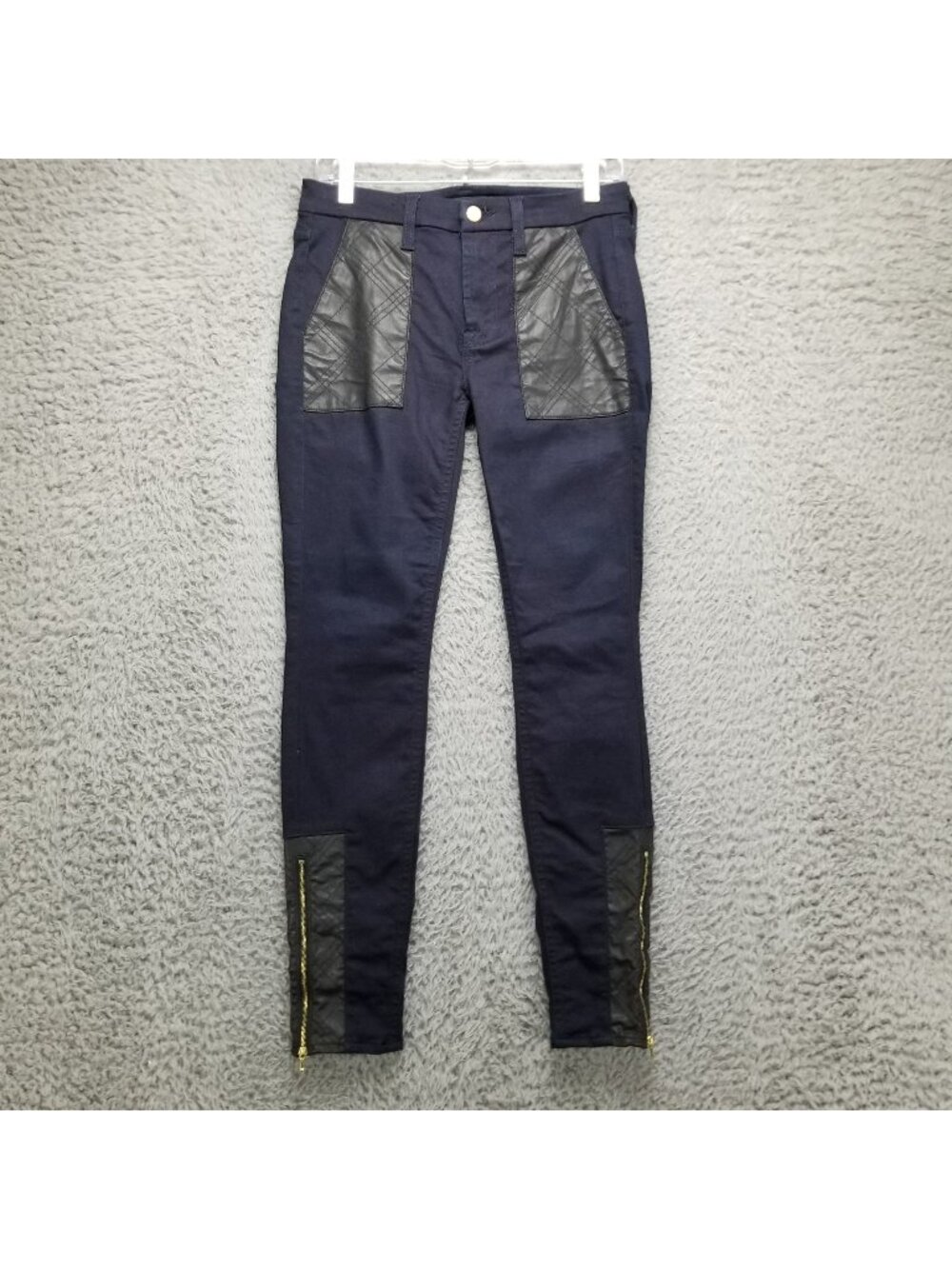 7 For All Mankind Jeans Womens 29 Blue Stretch Denim & Black Faux Leather Skinny
